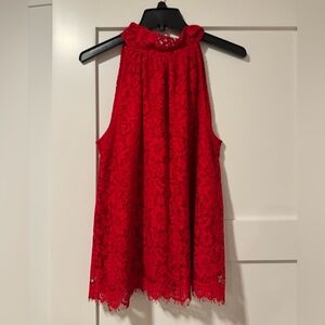J. Crew Vibrant Holiday Red Lace Blouse